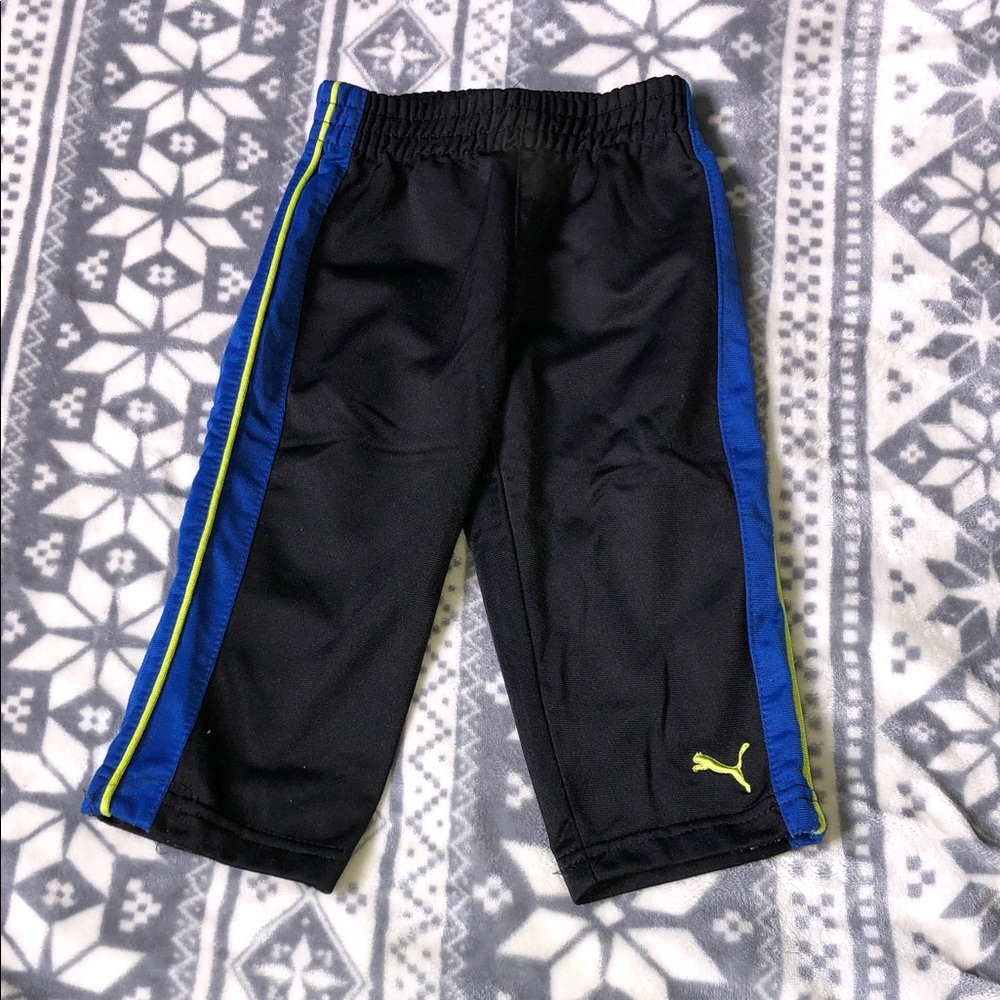 Puma Black Track Pants with Blue Panels & Neon Yellow Trim